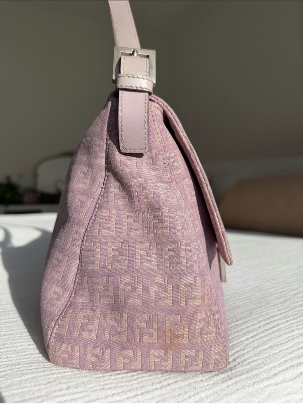 Vintage Fendi Mama Baguette RARE Lilac Zucca FF Shoulder Bag Authentic W/ COA - Picture 6 of 11